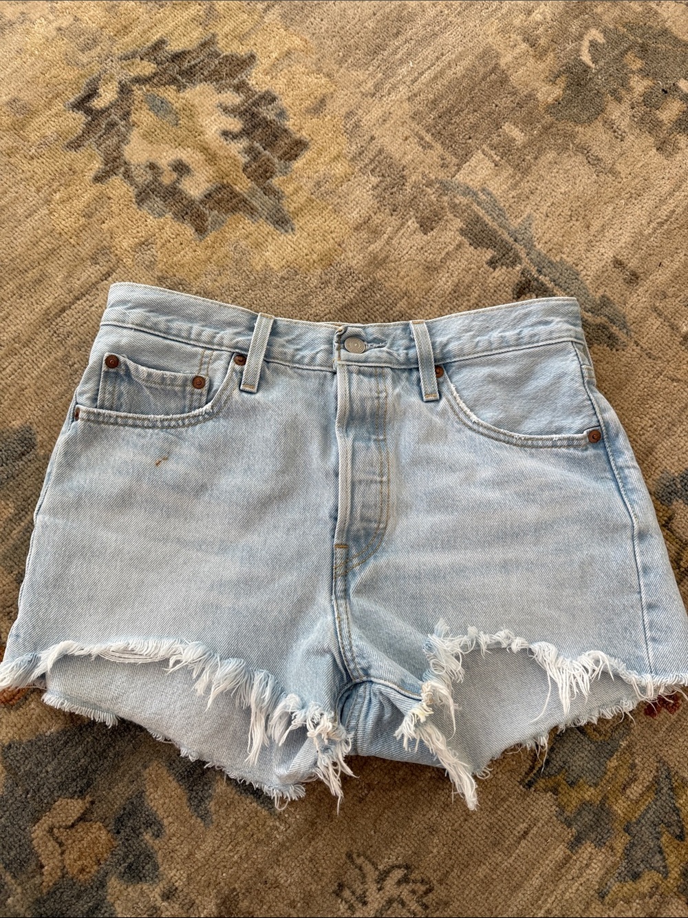 Levi's Light Blue Distressed High-Rise Denim Shorts